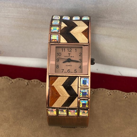 Mosaic Watch by Ottimo Copper Cuff Hinged Bracelet